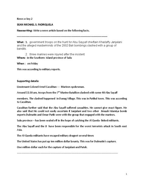 news writing exercises for campus journalism filipino|291425592 News Writing Exercises .